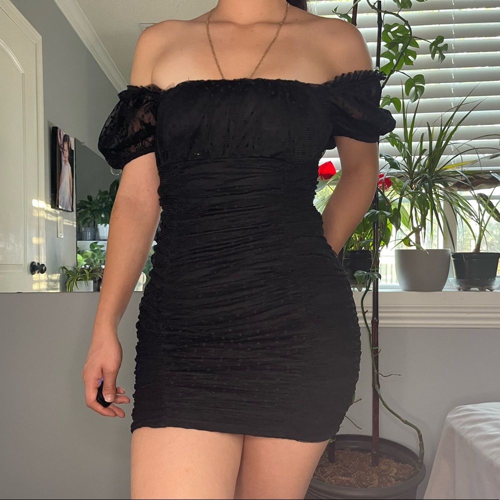 Black Runched Mesh Dress
